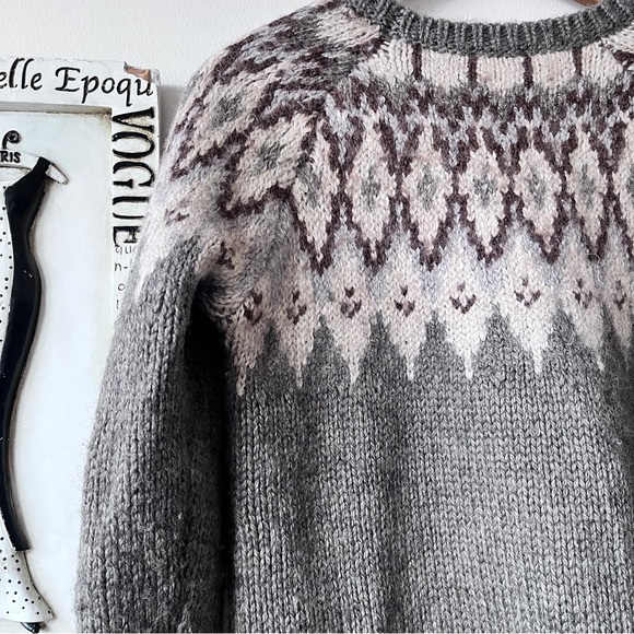J. Jill Cabincore Gray Fair Isle Pullover Cozy Knit Sweater Size S - Picture 10 of 13